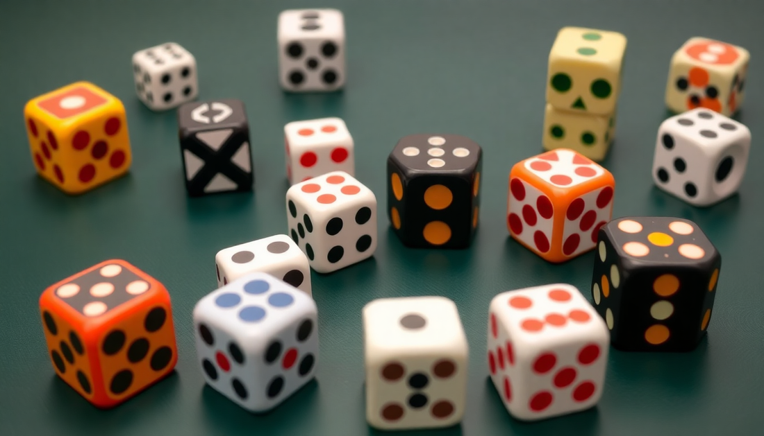 A variety of unconventional dice games featuring unique shapes and bold designs for tabletop enthusiasts