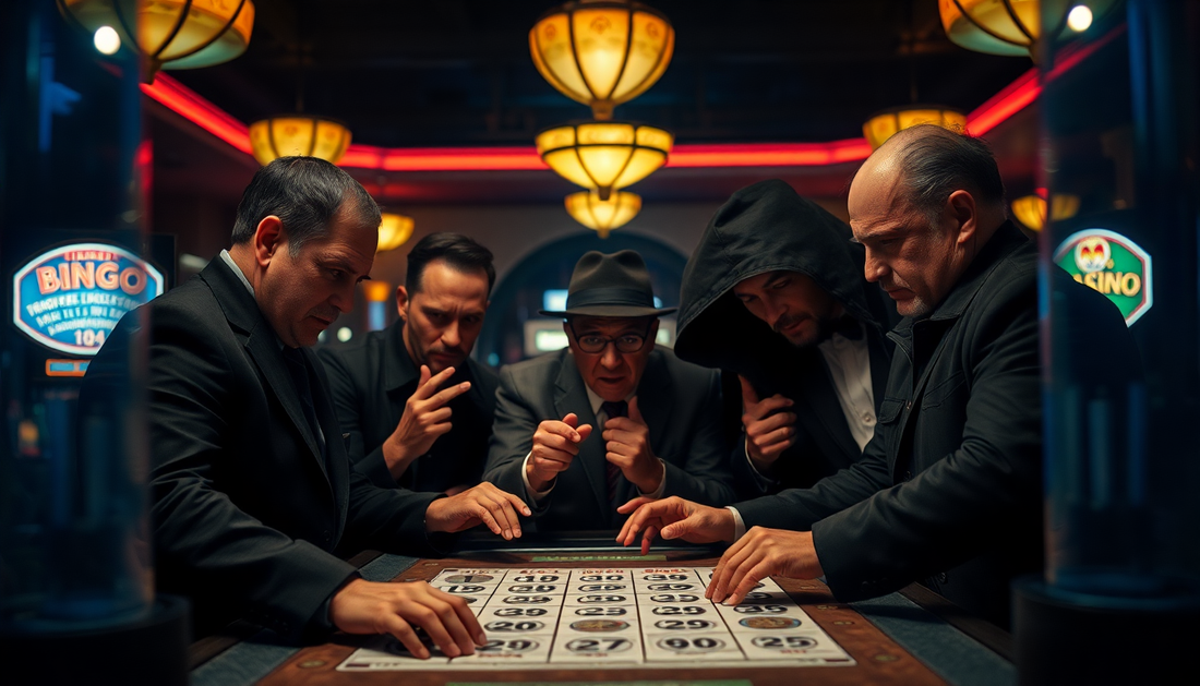 Group of players intensely focused on bingo cards while discussing if bingo games can be rigged