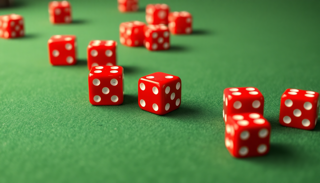 Red dice rolling on a green felt surface showcasing the best gambling dice game experience