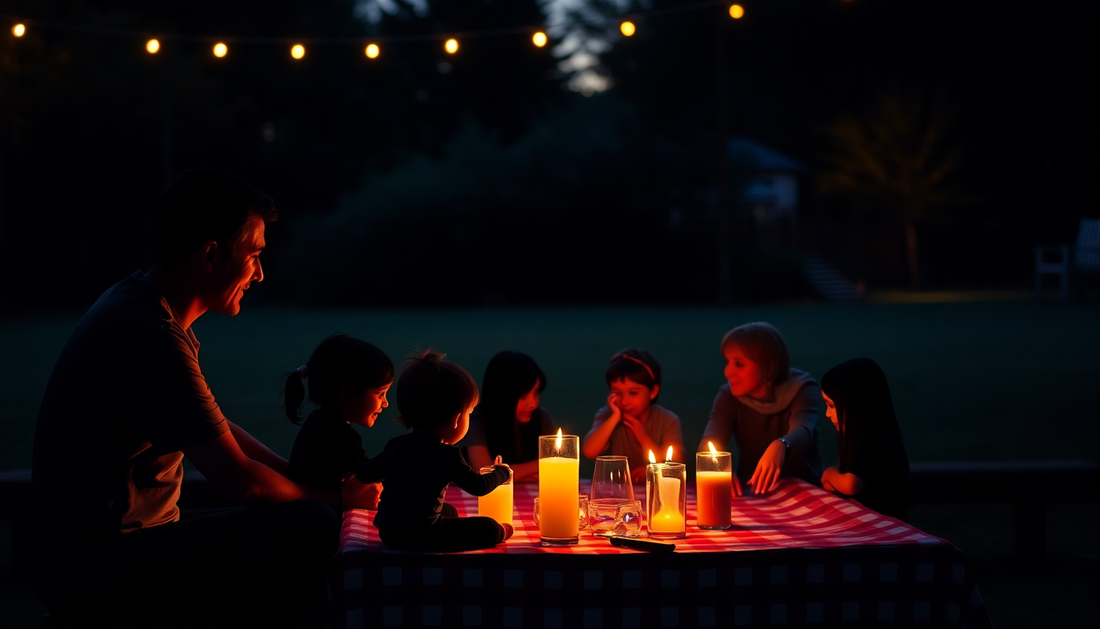 Family game night ideas with silhouettes of parents and children enjoying time together outdoors