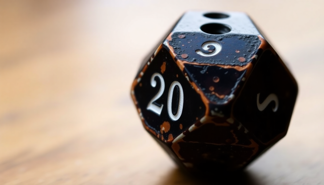 Detailed view of a weighted d20 die showcasing its unique design, relevant for learning how to use a weighted D20