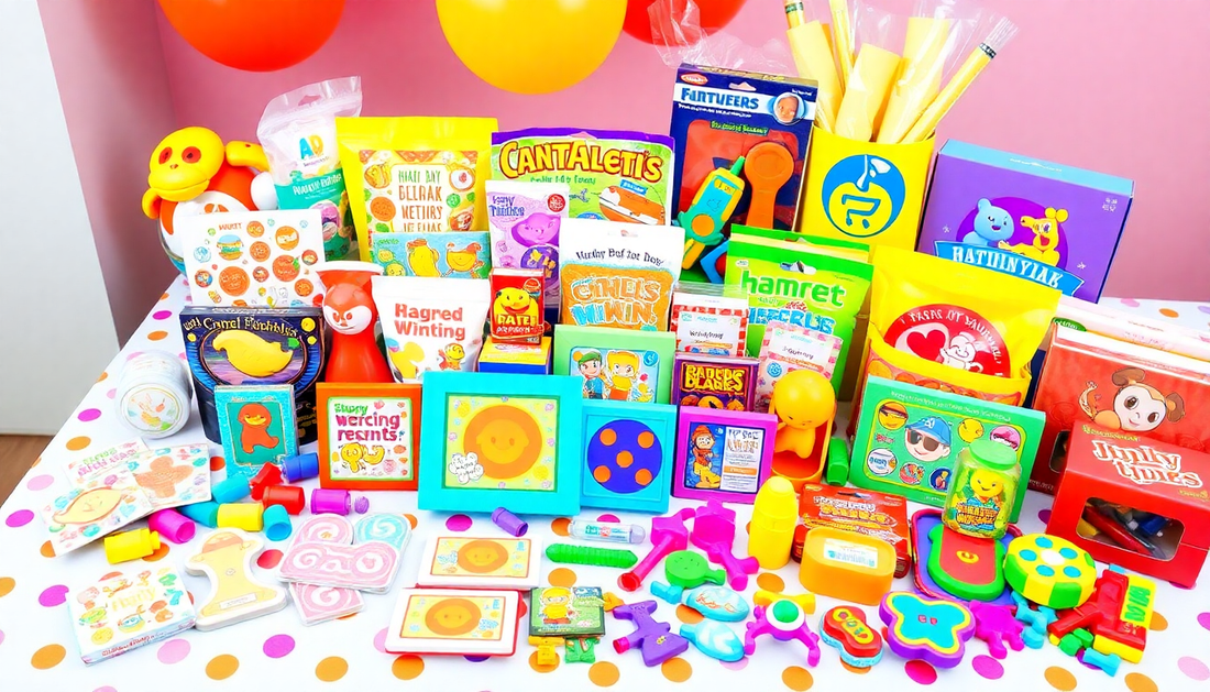 Colorful assortment of toys and games showcasing party favor ideas for children