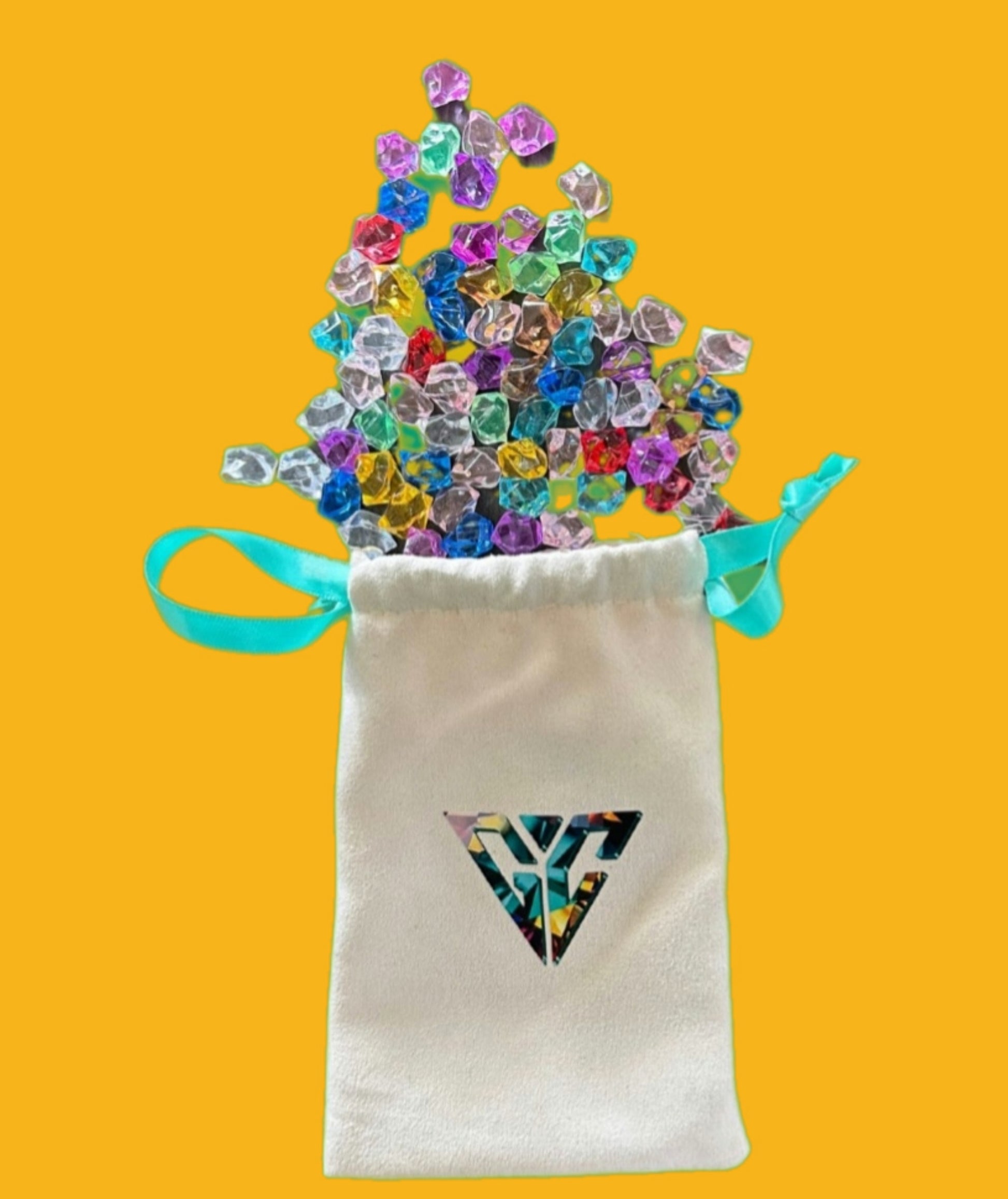 Colorful game tokens set in a stylish pouch, perfect for board games and creative play